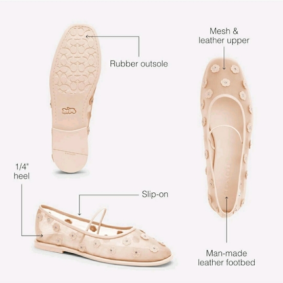 Coach Emilia Floral Mesh Mary Janes - Cream and Pink - Picture 10 of 12